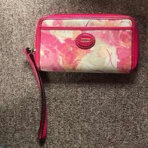Hot pink floral Coach wristlet